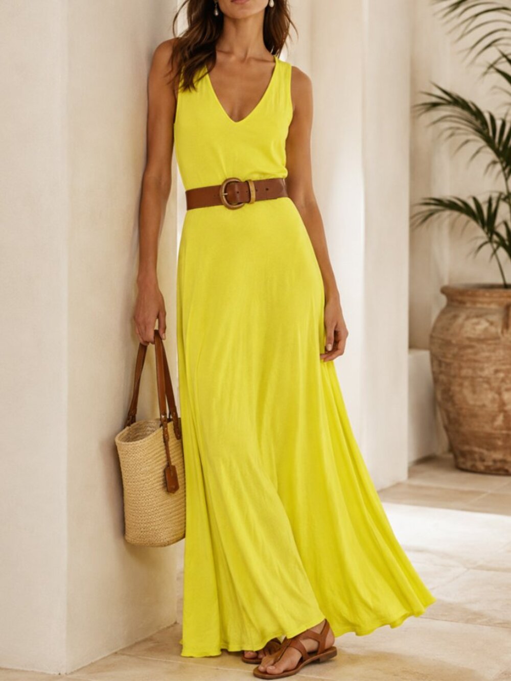 Ralph Lauren Black Label Neon Yellow Cotton Maxi Dress Size XS